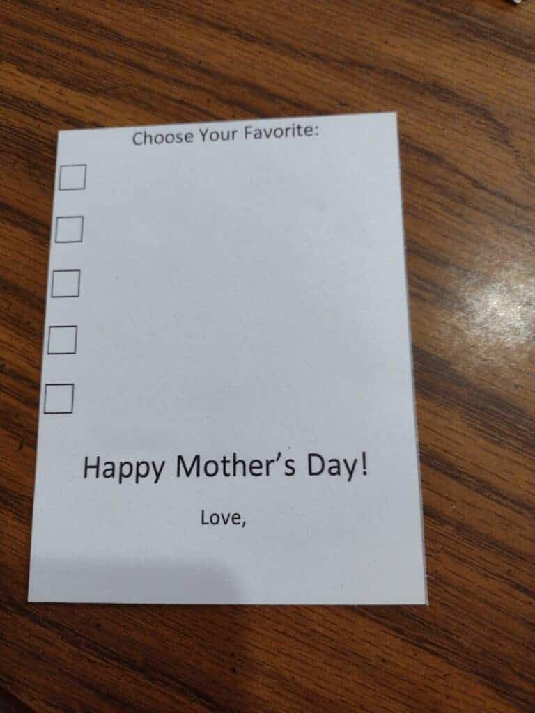 Picture of blank mother's day checklist