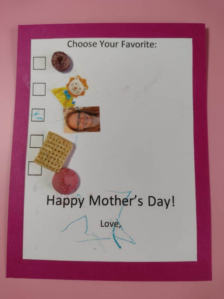 A finished quick mother's day craft done by a one year old