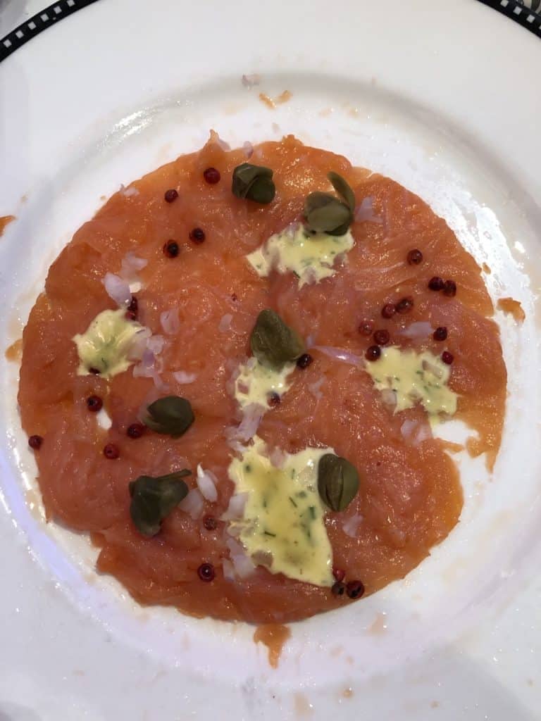 Smoked Salmon Carpaccio from the Let the Magic Begin Menu Disney Magic Transatlantic cruise