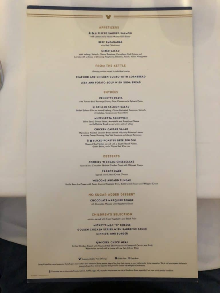 Embarkation Lunch Menu Triton's Disney Wonder Port of San Juan Wonder to New Orleans