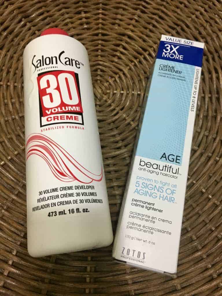 Bottle of hair bleach and developer