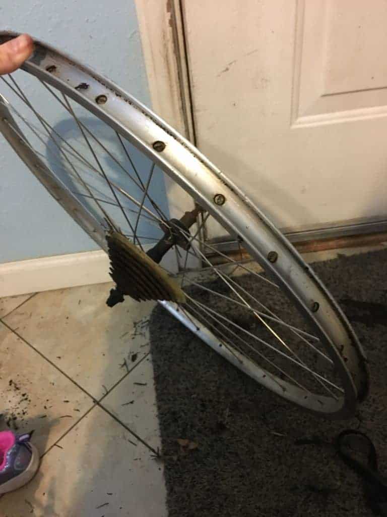 metal bike rim with tire removed