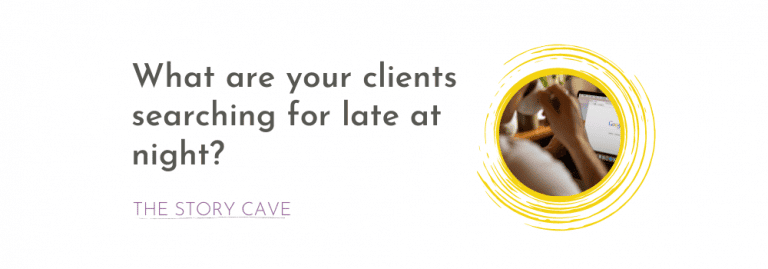 What are your clients searching for late at night. Image is someone searching Google while drinking coffee.