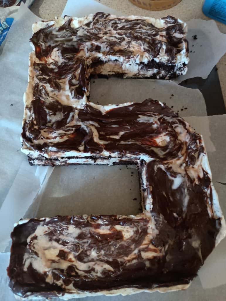 Picture of an unfrosted 5 shaped ice cream cake