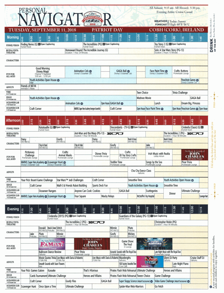 Disney Magic Transatlantic Navigator September 11, 2018
