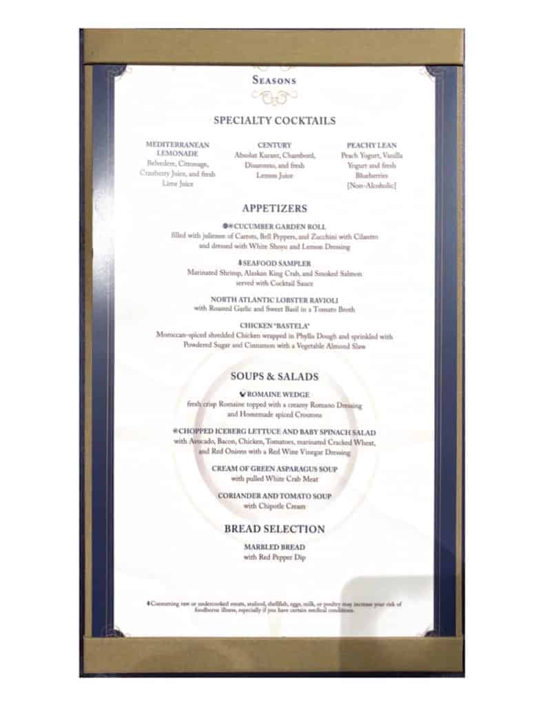 Seasons Menu Disney Magic Westbound Transatlantic Cruise