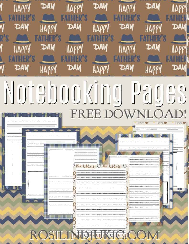 Grab these FREE colorful and masculine Father's Day Notebooking pages with backgrounds of hates, mustaches, pipes, and argyle patterns. #alittlerandr #notebooking #notebookingpages #freeprintables #fathersday