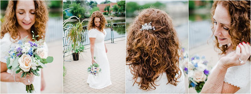 bride posing, Bleuroot intimate wedding in West Dundee IL wedding, covid-19 wedding, social distancing wedding, posing bride, bride showing her flowers, bride with flowers, bridal hair, hair for bride