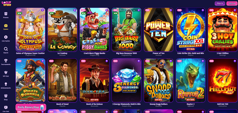 Lolly Spins Games and Live Dealer 