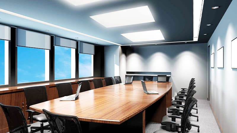 Thiết kế chiếu sáng phòng họp bằng đèn panel và đèn rọi