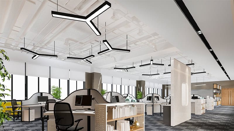 Thiết kế chiếu sáng văn phòng làm việc bằng đèn hộp và đèn rọi ray