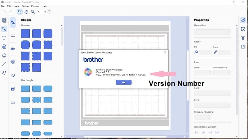 Canvas Workspace Version page showing version 2.6.0 which has the duplicate patterns "Fill to Page" feature included.