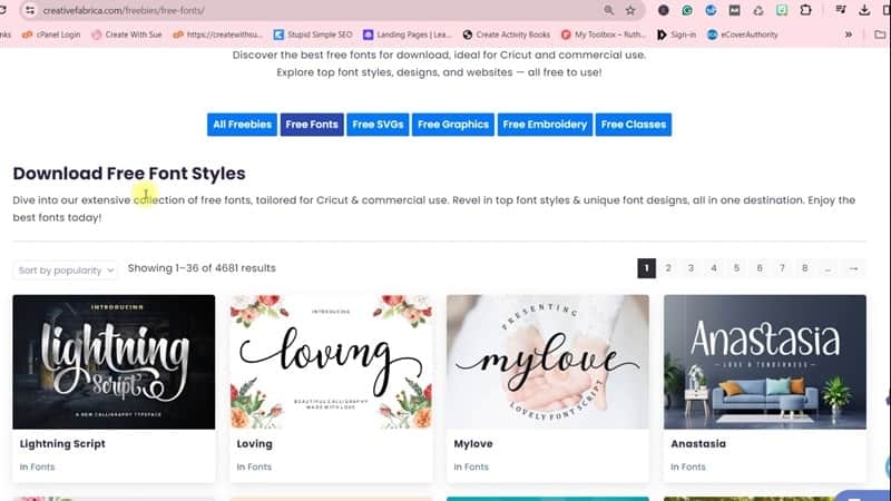 Free fonts that are available on Creative Fabrica