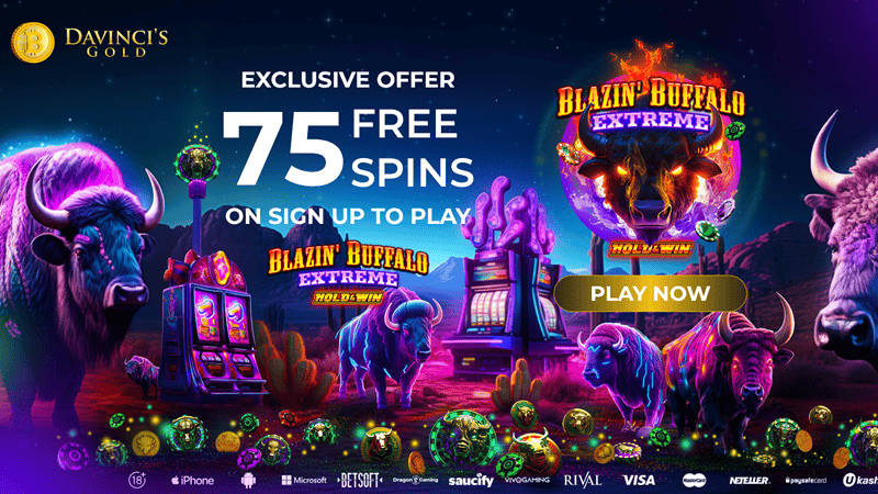 Unlock 75 free spins to Davincis Gold Casino - no deposit required! 