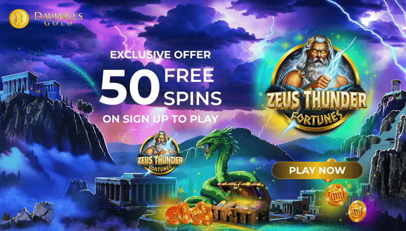 Grab 50 free spins on Zeus Thunderer Fortunes on registration! 