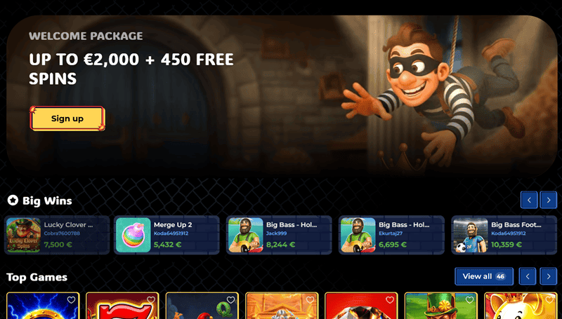 Gangstasino 2000 EUR bonus and 450 Free Spins 
