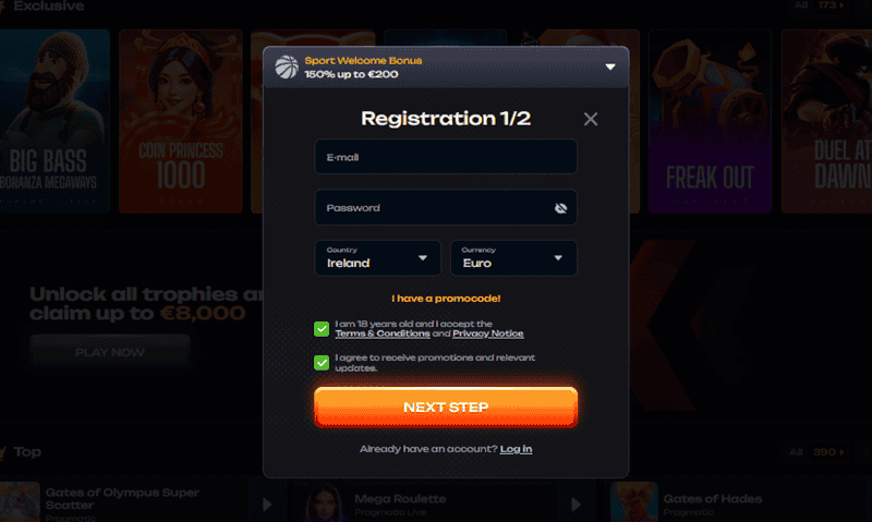X3Bet Sign Up Form 