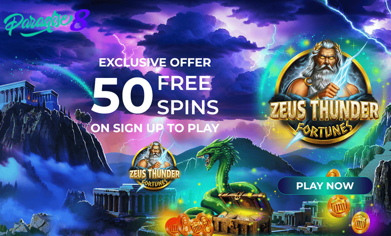 Paradise 8 No Deposit Bonus 50 free spins on sign-up 