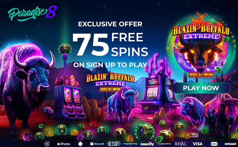 Collect 75 free chips at Paradise 8 Casino 