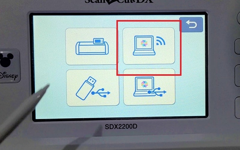 Pictured is the original screen to choose importing your design from Canvas Workspace over wifi.