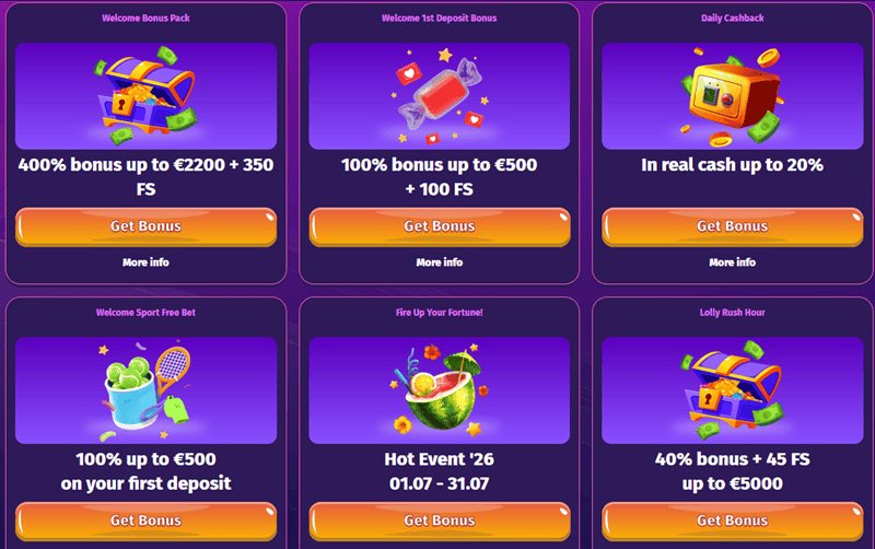 Lolly Spins Welcome Bonus and Promotions 