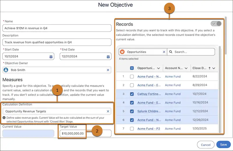 Define criteria for success within sales account