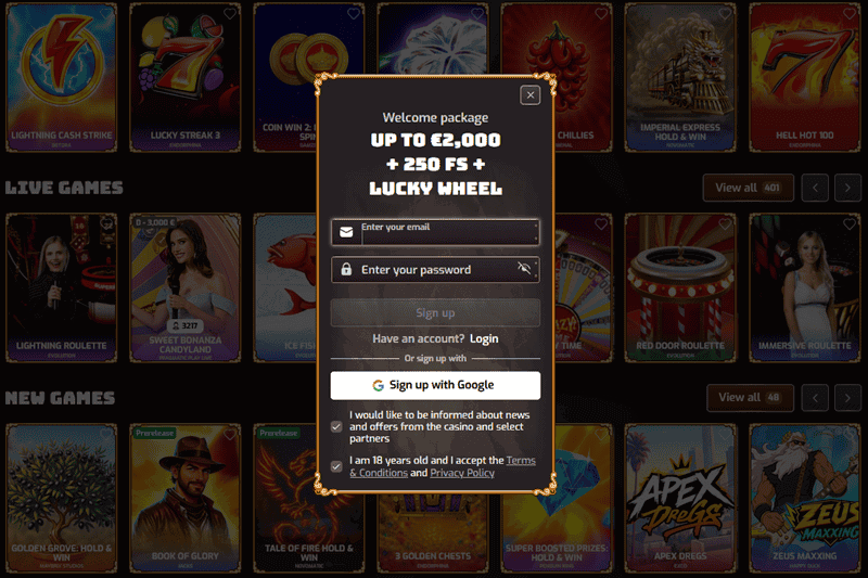 AFKSpin Casino 100 Free Spins Bonus on Registration 