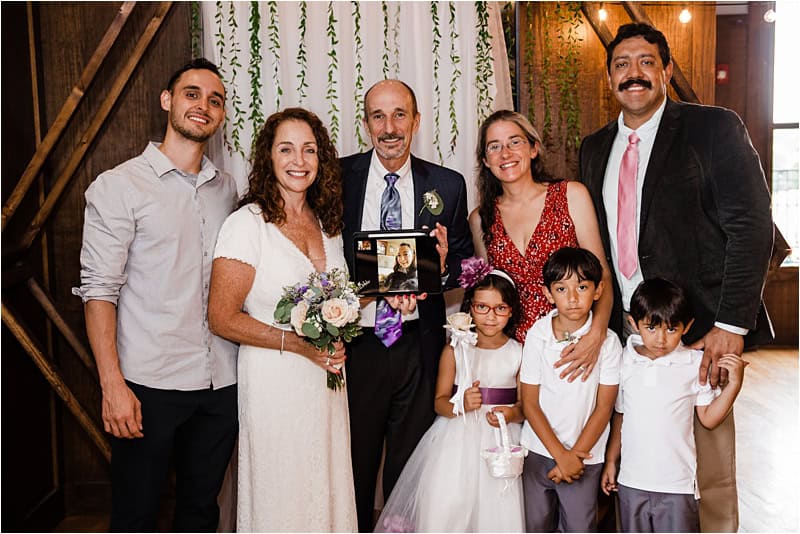 family portrait after ceremony at wedding, covid-19 wedding, social distancing wedding,