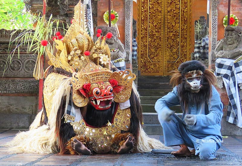 barong dance.  Barog and the monkey providing a bit of comic relief. bali ubud