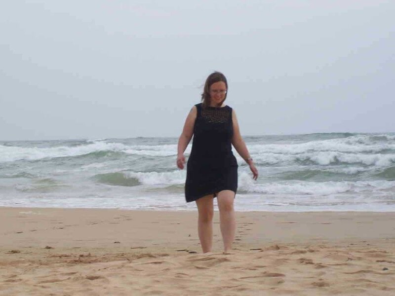 A photo of me walking on the beach on honeymoon in Sri Lanka