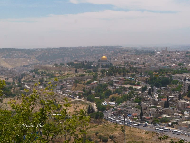 View of Walled city of Jerusalem from Mount Scopus. Dome of rock