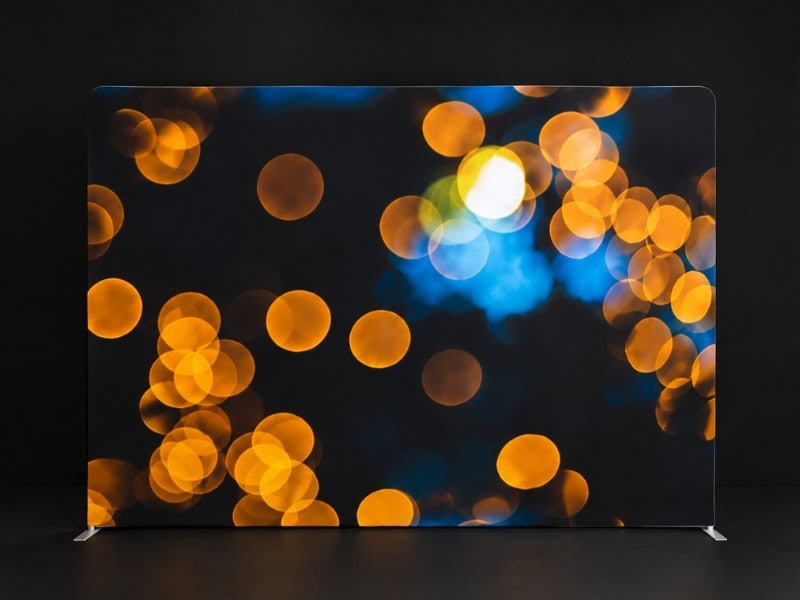 Ciemne tło fotograficzne Dark Bokeh ze złotymi i niebieskimi światłami bokeh