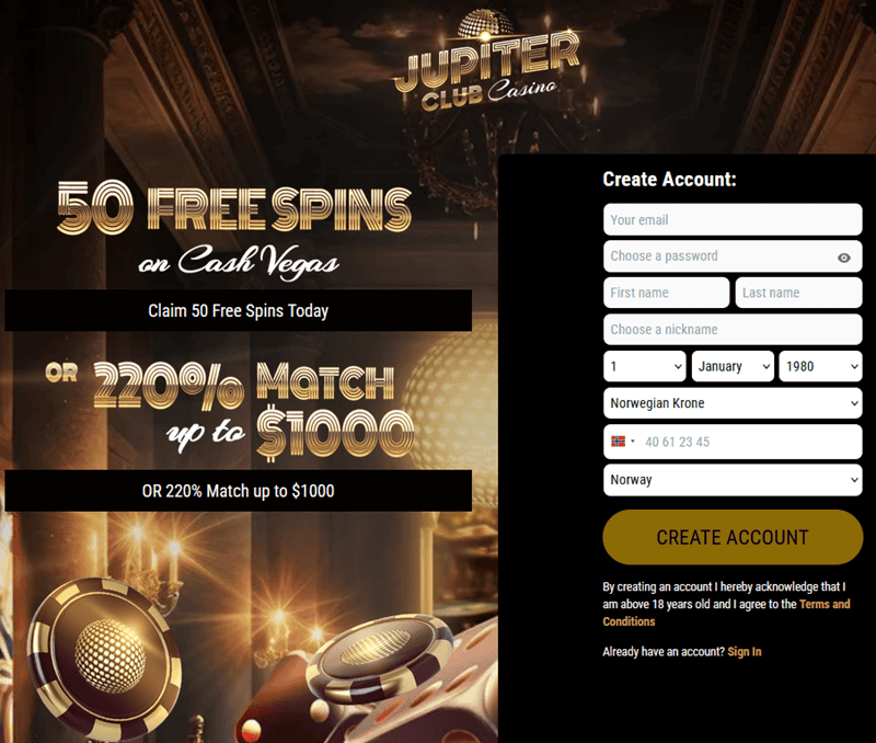 Jupiter Club Bonus Code 
