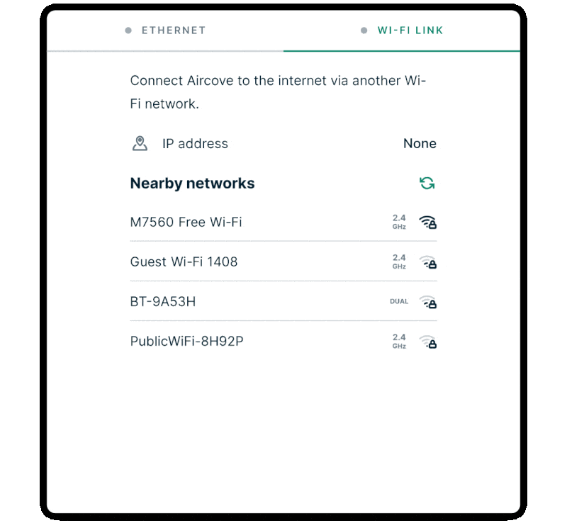 Animated gif showing connecting to a Wi-Fi network using Wi-Fi Link