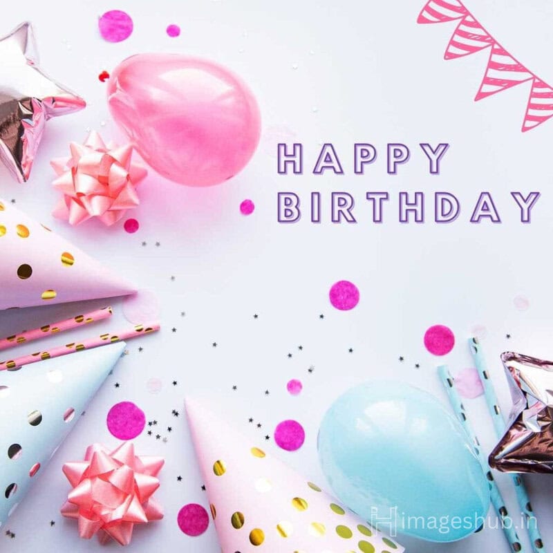 happy birthday wishes with colorful balloons birthday caps and stars