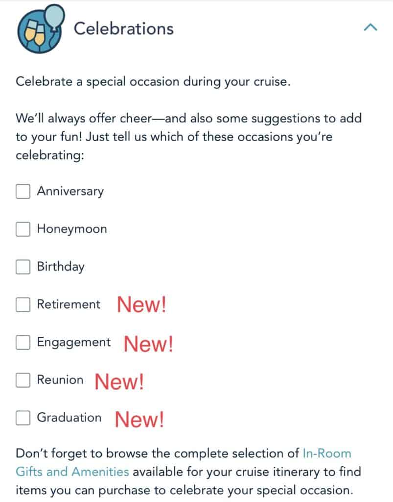 New Celebrations Added Disney Cruise Line Special Requests 