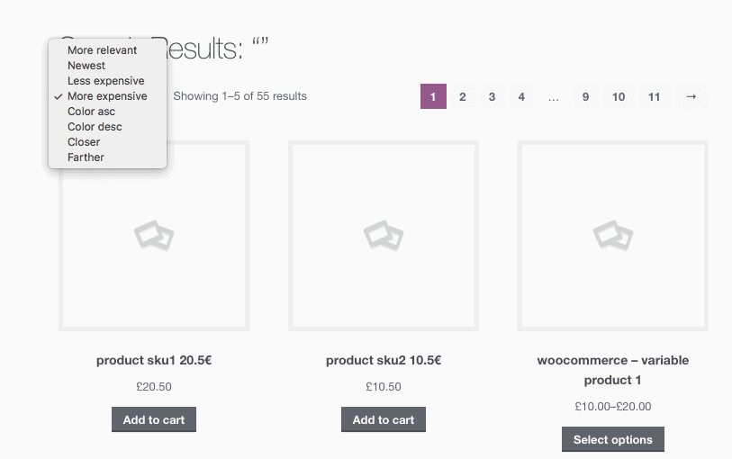WPSOLR sort items now appear in the WooCommerce sort drop-down list!