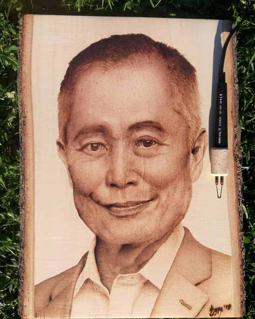34+ Lukisan Pirografi Hyper Realistic Portraits Karya Pyrographer Serbia 40 36. Lukisan Bakar Pyrogravure - George Takei - Karya Ivan Djuric - Design Erlistic