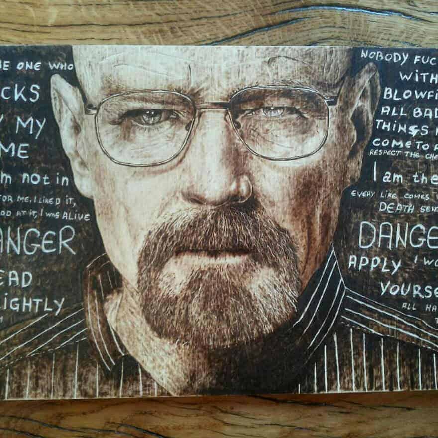34+ Lukisan Pirografi Hyper Realistic Portraits Karya Pyrographer Serbia 15 11. Karya Lukis Bakar - Walter White - Karya Ivan Djuric - Design Erlistic