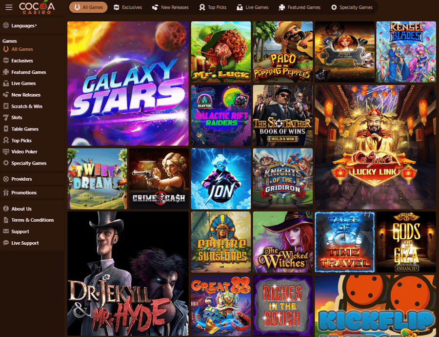 Cocoa Casino responsive website interface on mobile and desktop