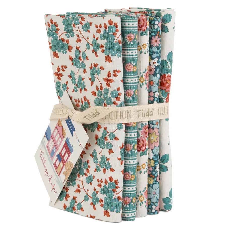 Tilda Village Life Fat Quarter Bundle - Petrol/Teal - 5 Pieces