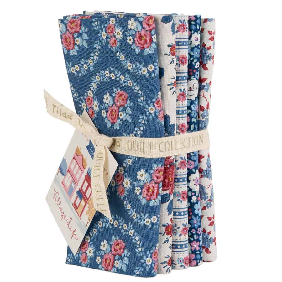 Tilda Village Life Fat Quarter Bundle - Blue - 5 Pieces