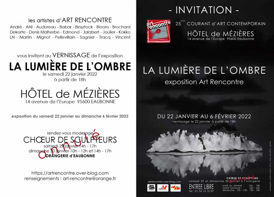 invitation au vernissage de l'exposition "La lumière de l'ombre" du collectif Art Rencontre