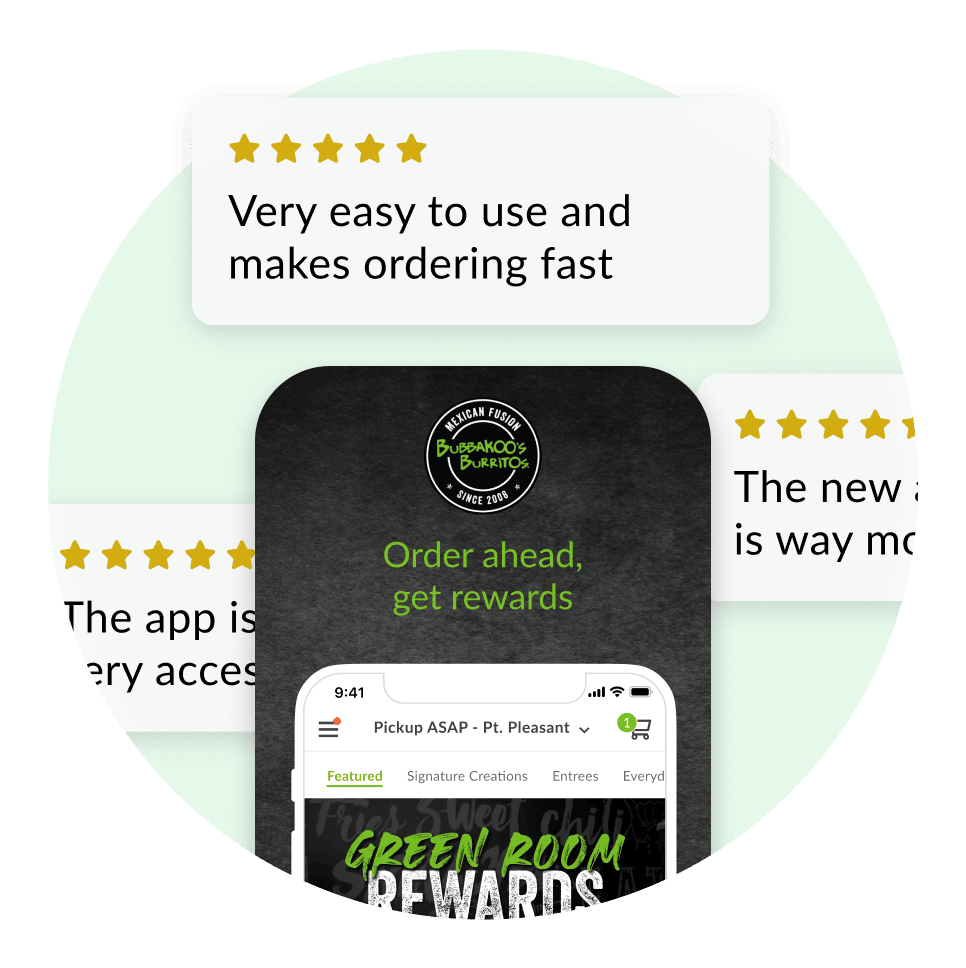 Image of Bubbakoo's app surrounded by 5 star app ratings