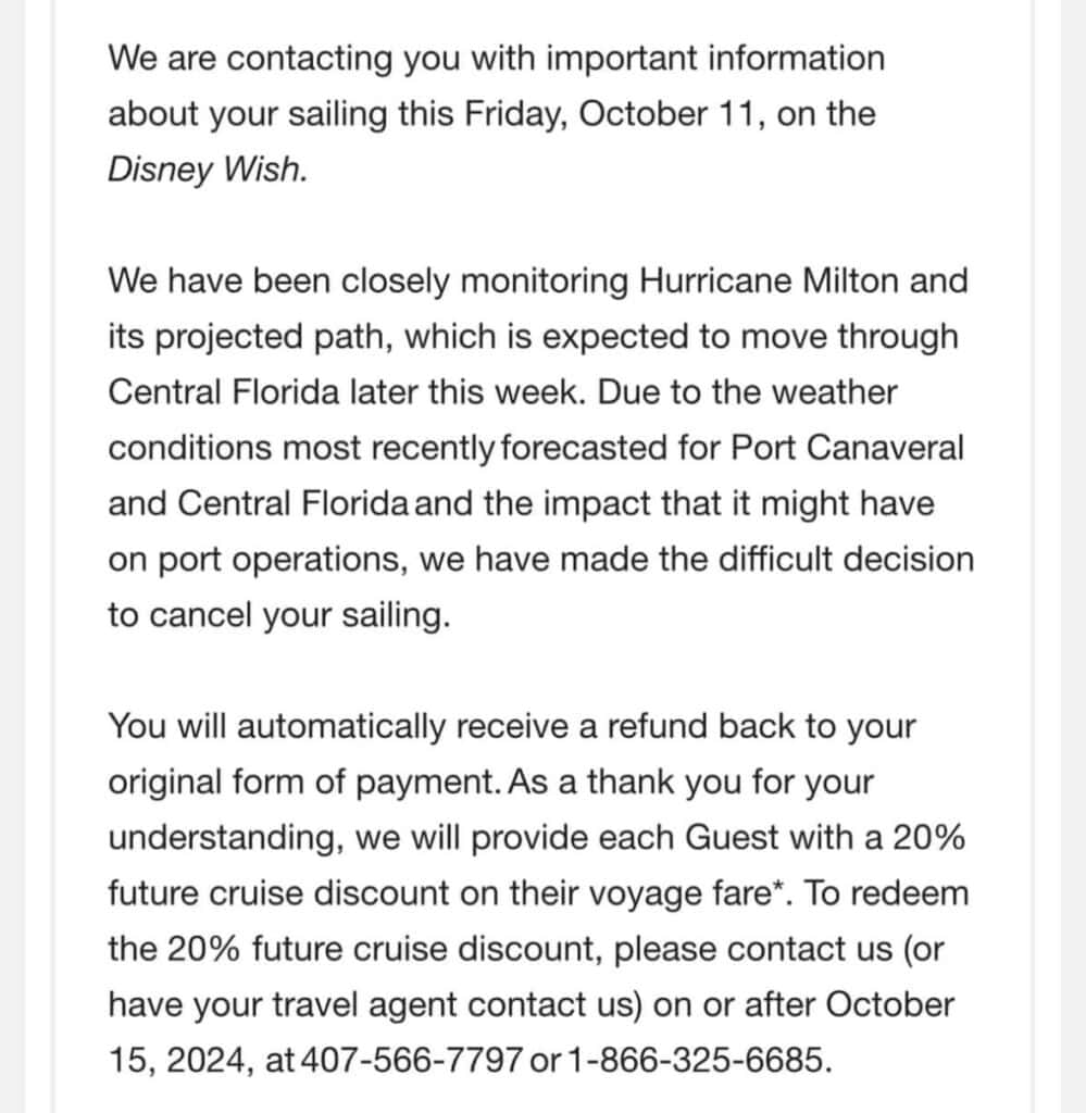 Disney Wish Hurricane Milton