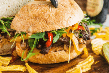 cajun ribeye steak sandwich with veggies