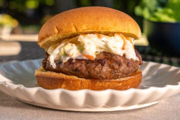 hot honey burger with coleslaw