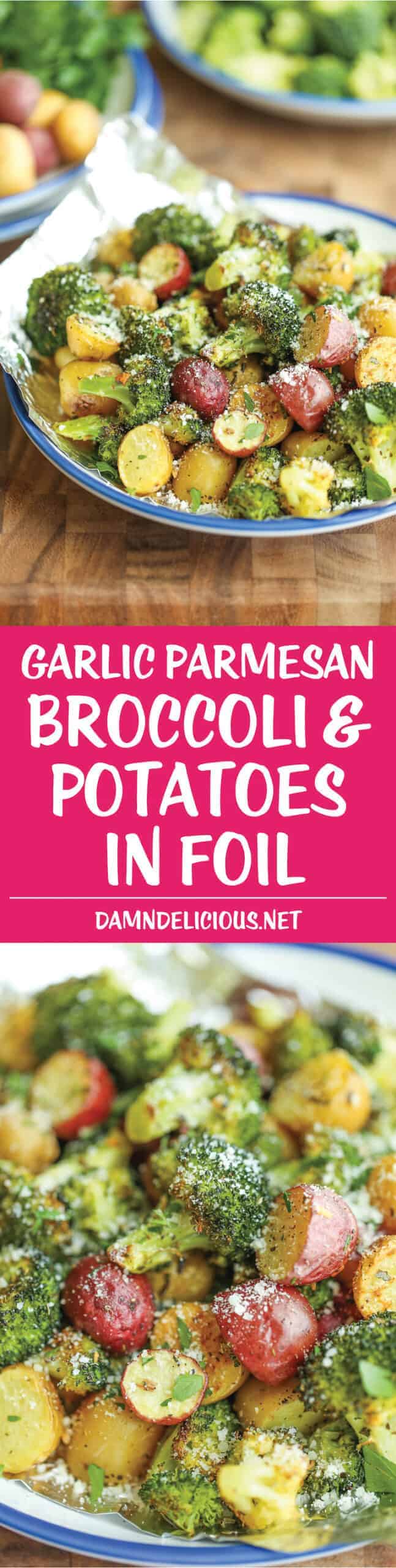 Christmas Side Dishes - broccoli and potatoes in foil