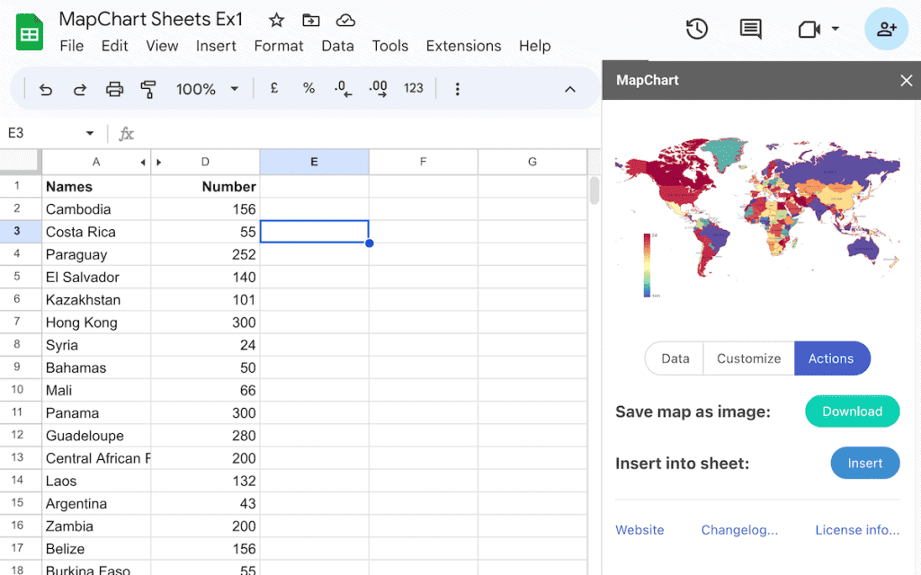Creating a world map from your Google Sheets data.