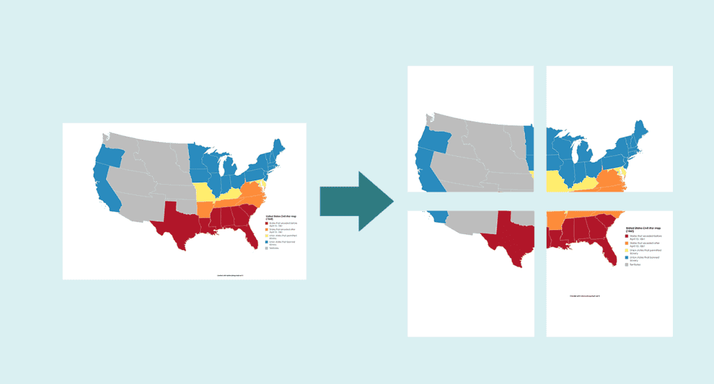 Example of splitting a historical US map into four tiles with split-image package